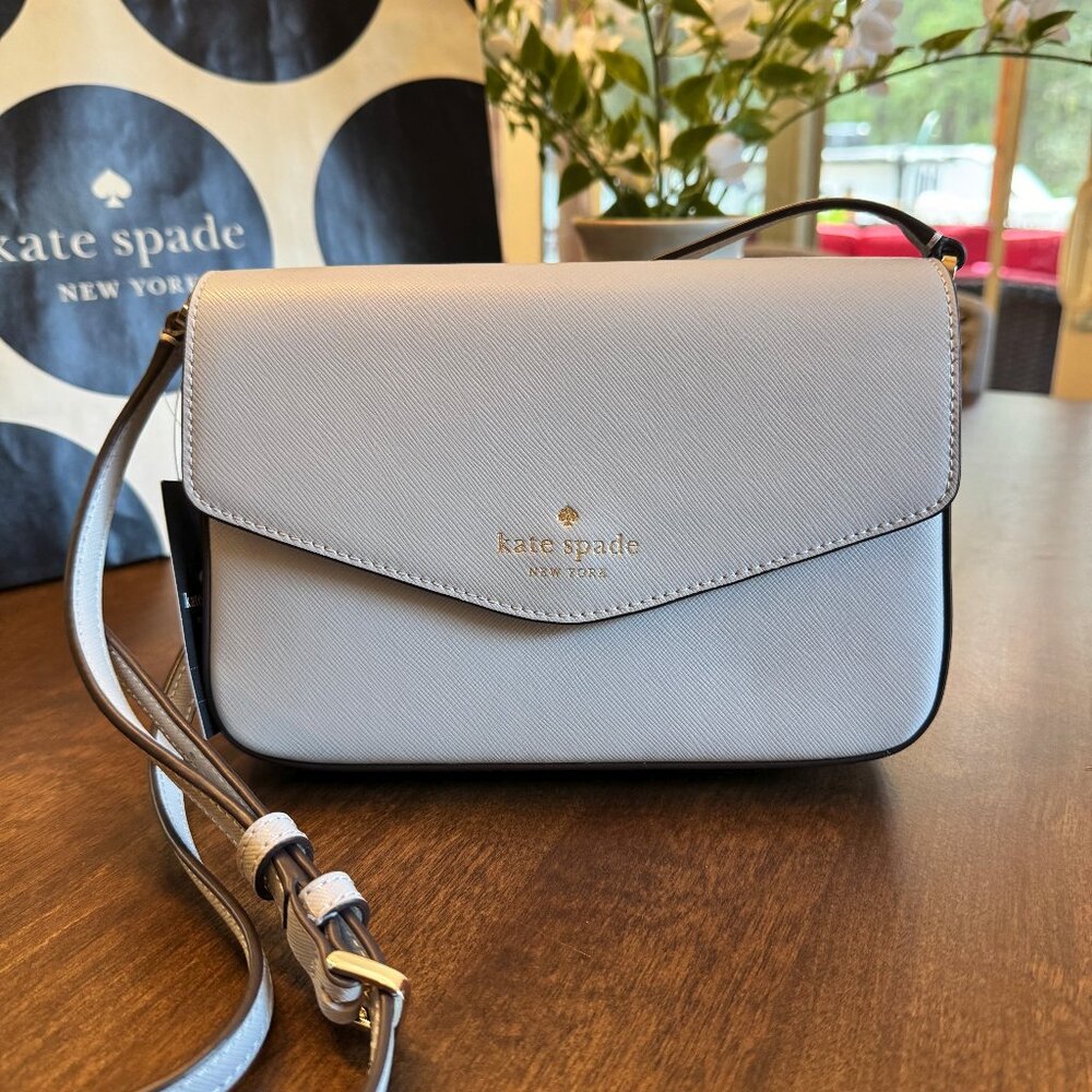Kate Spade Sadie Envelope Crossbody Purse - Platinum Grey NWT Saffiano Leather